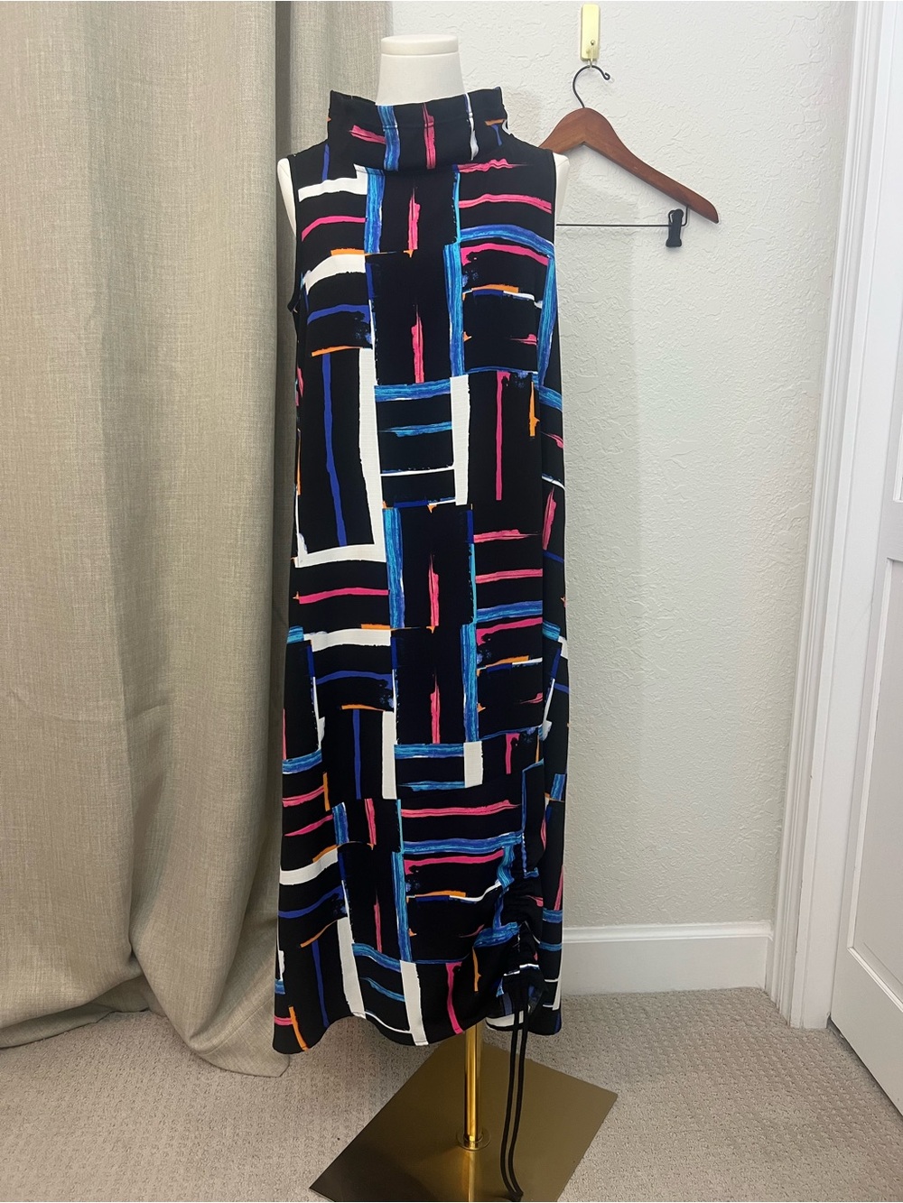 Women’s Joseph Ribkoff Stand Up Collar Shift Dress Geometric Print Black US 8